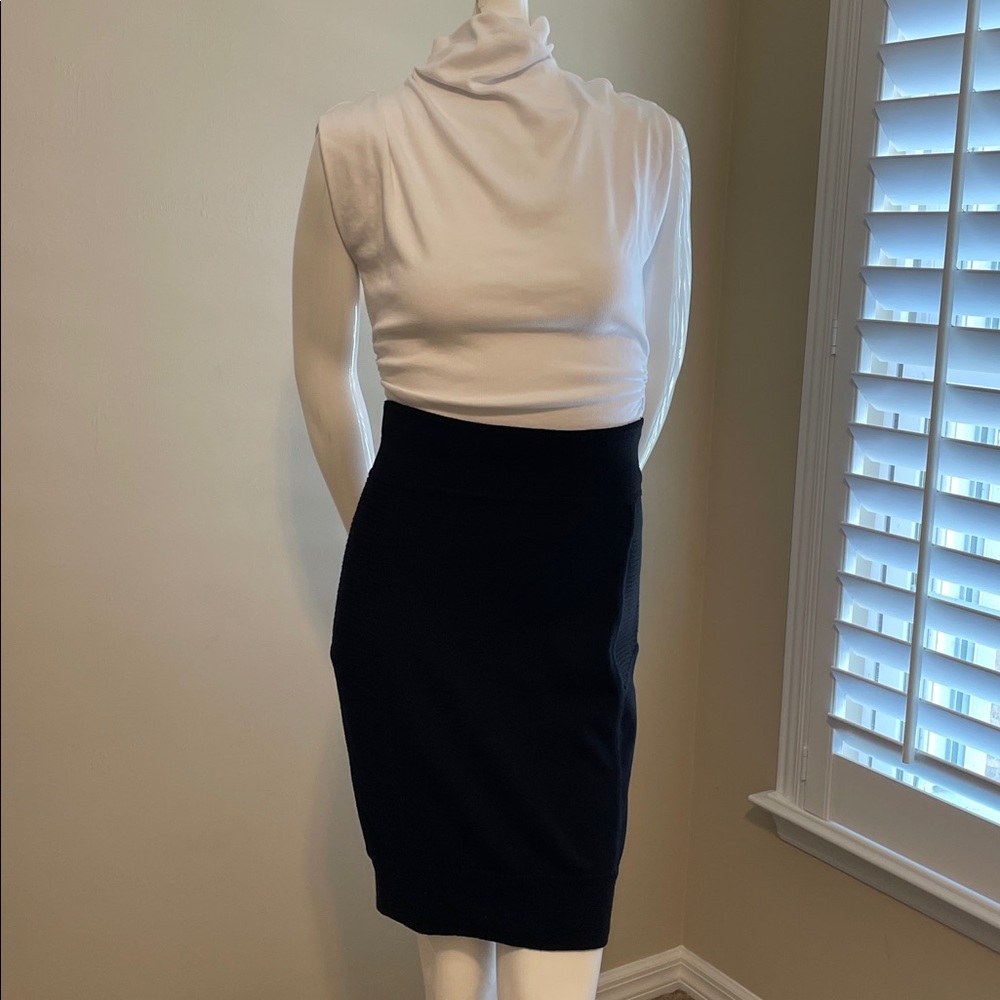 Diane von Furstenberg DVF Farley Wool Ruched Sweater Skirt M Black Ribbed Zip